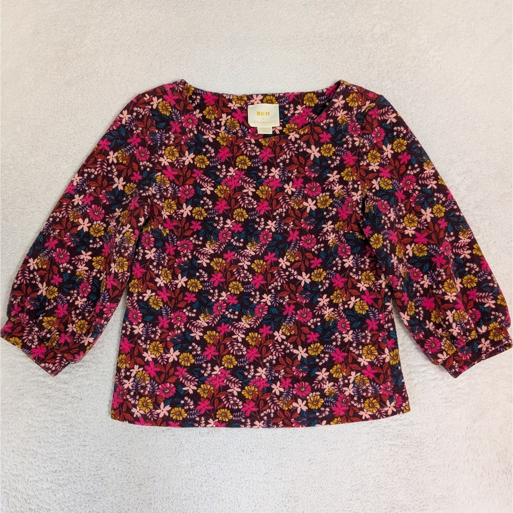 Anthropologie Maeve Floral Blouse Top 3/4 Puff Sleeve Size XS Breathable